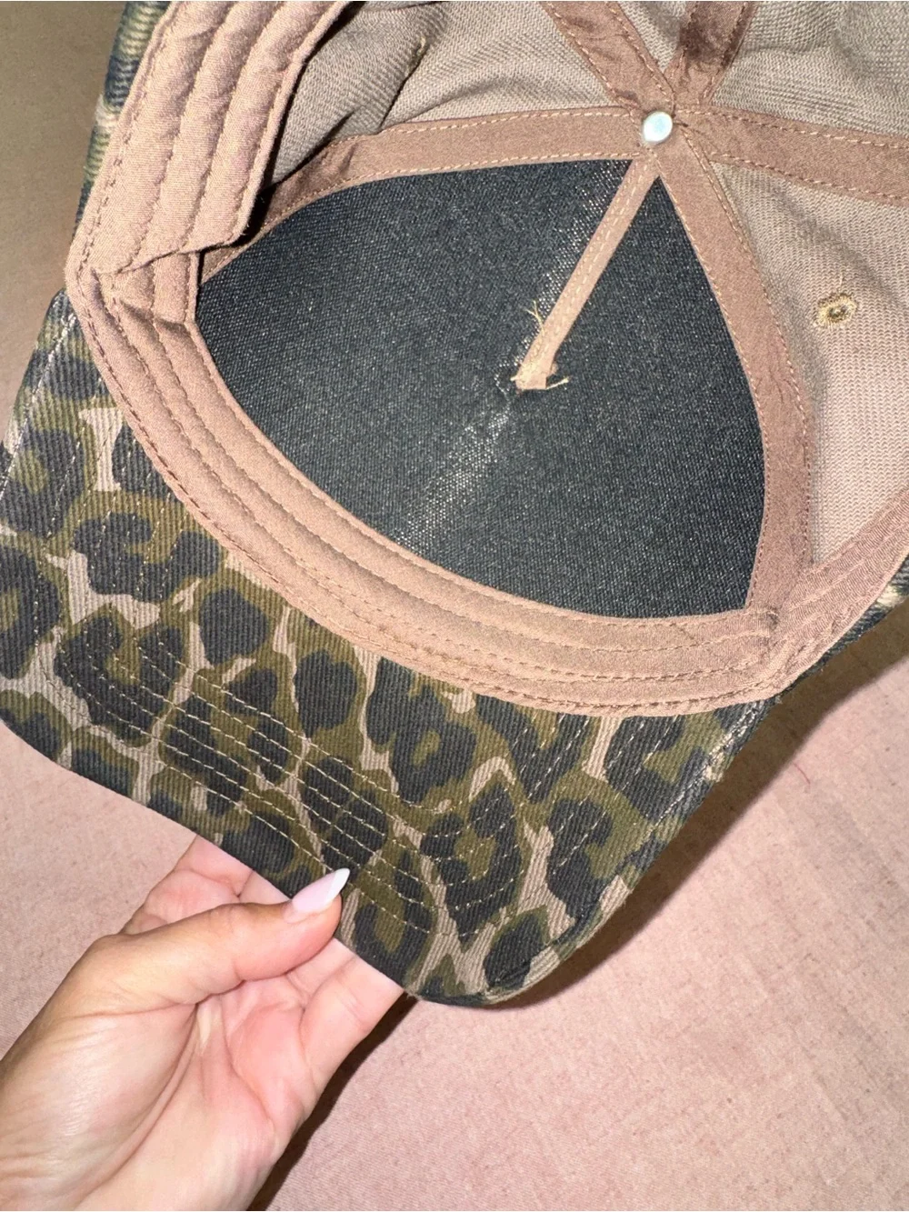 Leopard Print Baseball Cap with Pink & Green Patch - 'Best Life'